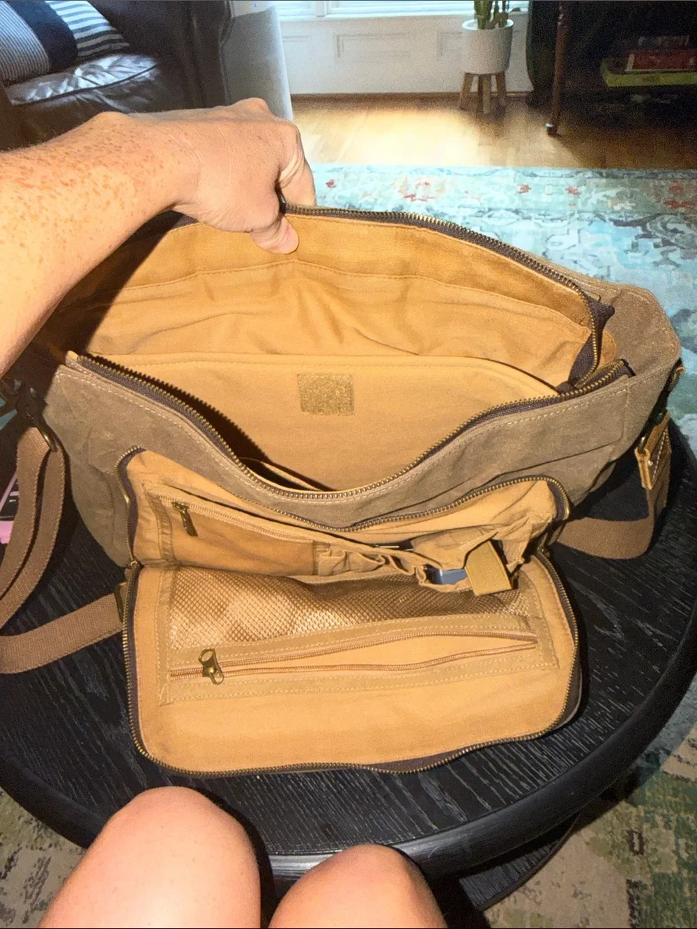 Brand brown green Canvas rugged briefcase with Leather Trim